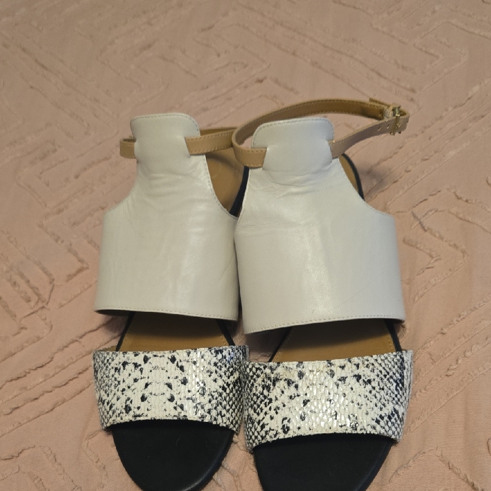 Stylish White and Black Leather Women's Sandals